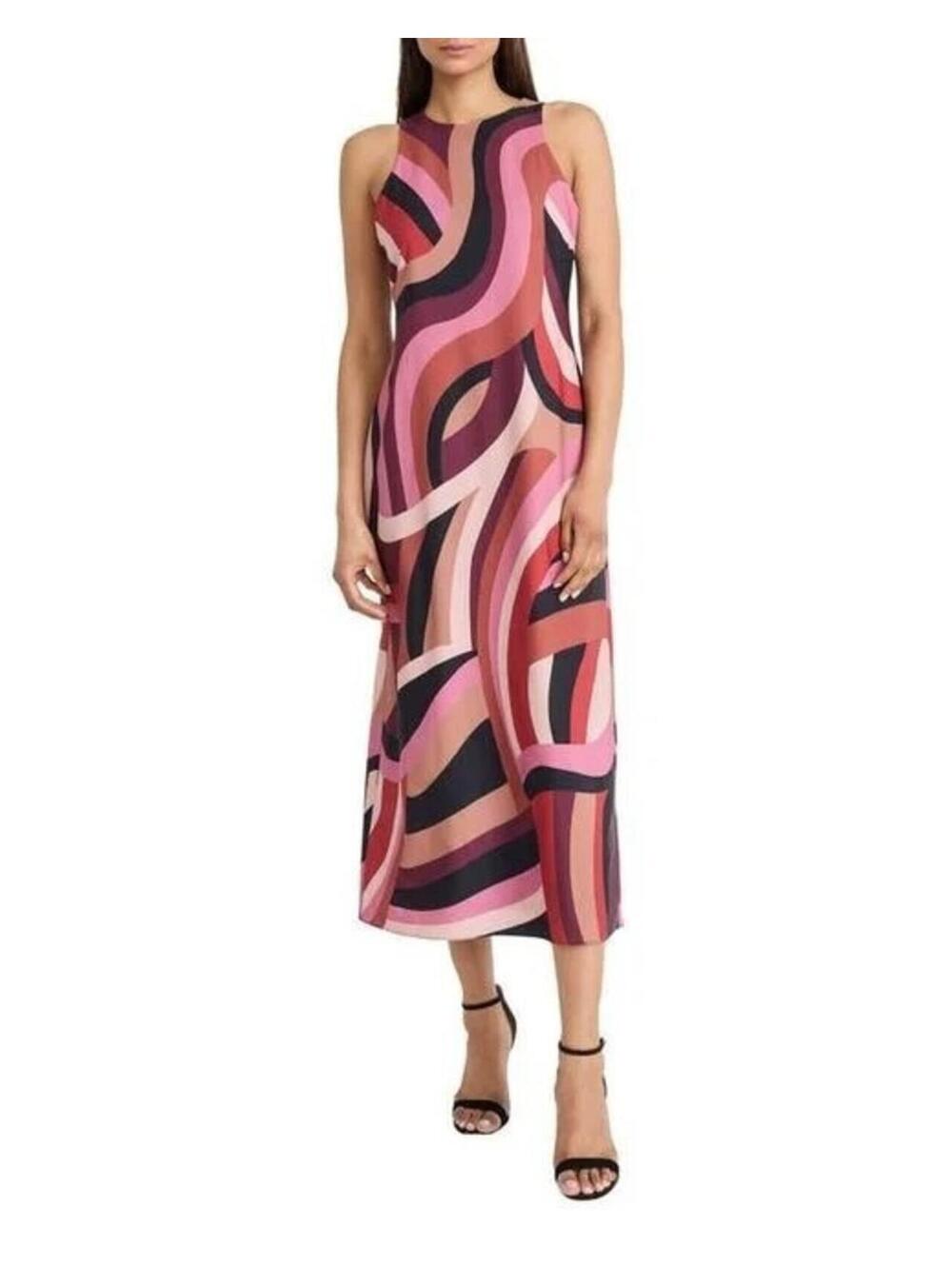 NWT Donna Morgan Abstract Sleeveless Maxi Dress Jewel Neck NWT Pink SZ 4